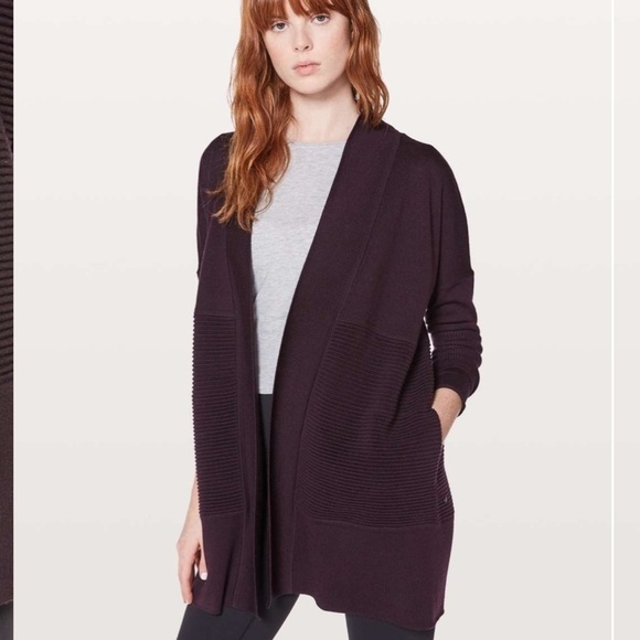 Lululemon Sit In Lotus Wrap Knit Cardigan Sweater Black Cherry Purple - Picture 14 of 15
